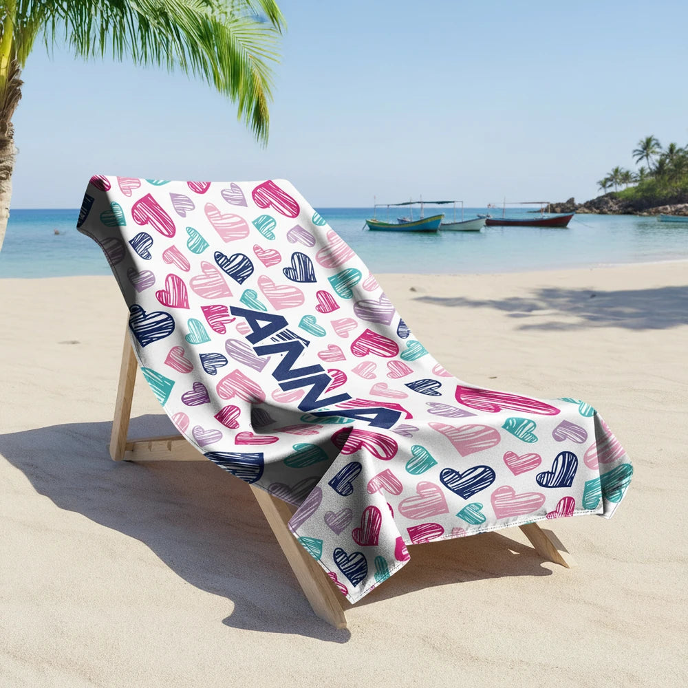 Custom Personalized Beach Towel with Colorful Hearts Pattern main product photo
