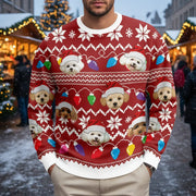 Custom Photo Upload Christmas Sweater with Dogs in Santa Hats main product photo