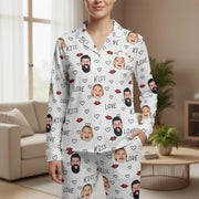 Custom Photo Upload Pajamas with Love Kiss Hearts and Lips Pattern main product photo