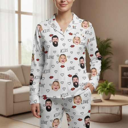 Custom Photo Upload Pajamas with Love Kiss Hearts and Lips Pattern main product photo