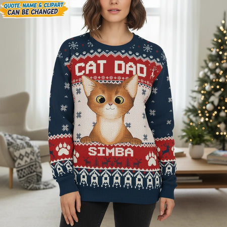 Custom Personalized Cat Dad Ugly Christmas Sweater with Photo Upload main product photo