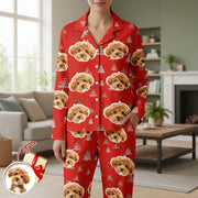 Custom Photo Upload Pajamas with Christmas Trees & Dog Face Print main product photo
