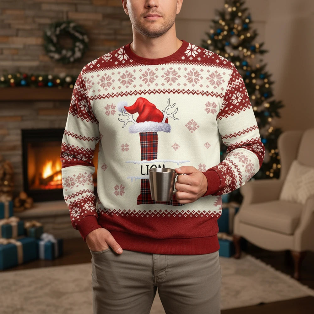 Custom Personalized Christmas Sweater with Santa Hat & Plaid Boots main product photo