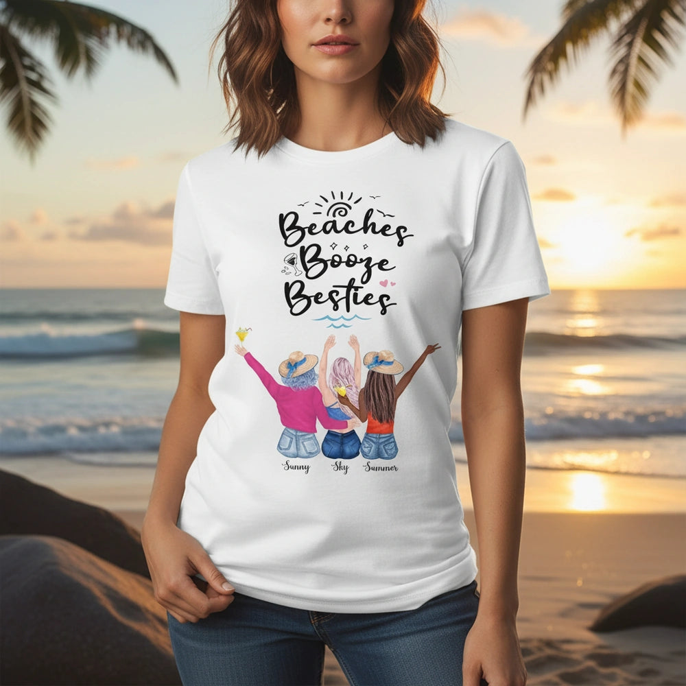 Custom Personalized Beaches Booze Besties T-Shirt with Beach Friends main product photo