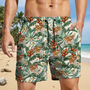 Custom Photo Upload Beach Shorts with Tropical Leaves & Cat Faces main product photo