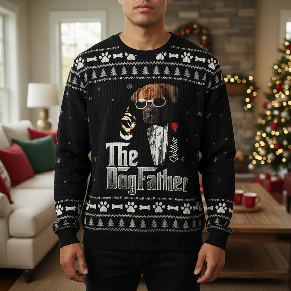 Custom Photo Upload The Dogfather Sweater with Paw Prints main product photo