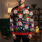 Custom Photo Upload Merry Christmas Sweater with Neon Lights & Trees main product photo