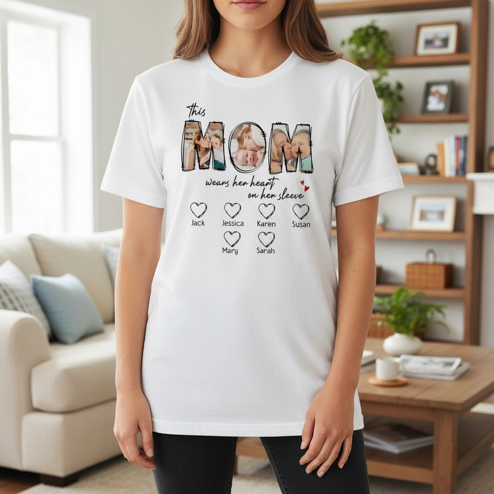 Custom Photo T-Shirt This Mom Wears Her Heart on Her Sleeve main product photo