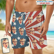 Custom Photo Upload Beach Shorts with American Flag Design main product photo