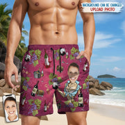 Custom Photo Upload Beach Shorts with Wine Bottles & Grapes main product photo