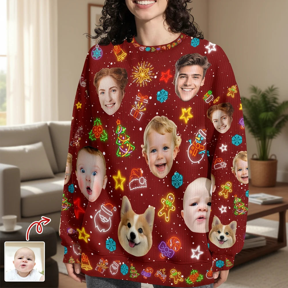 Custom Photo Upload Christmas Sweater with Festive Icons main product photo
