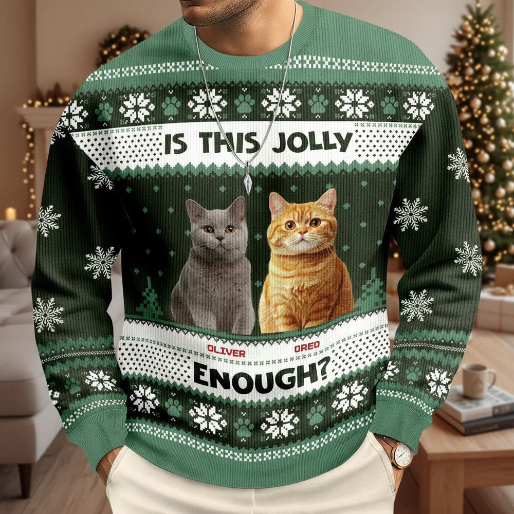 Custom Photo Upload Sweater with Is This Jolly Enough Cats main product photo