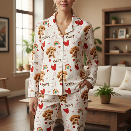 Custom Photo Upload Pajamas with Hearts and Rainbows main product photo