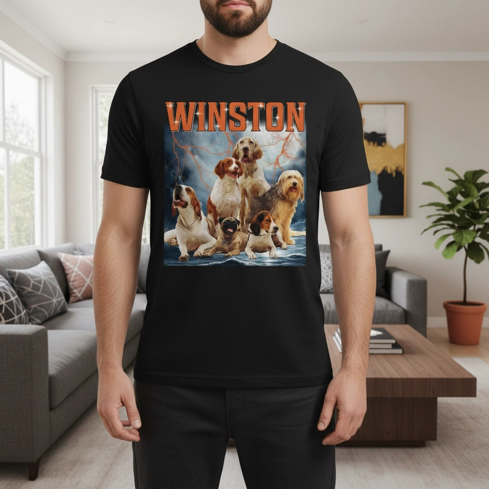 Custom Personalized T-Shirt with Dog Photos and Lightning Background main product photo