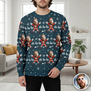 Custom Photo Upload Ho Ho Ho Sweater with Snowflakes & Santa Suit main product photo