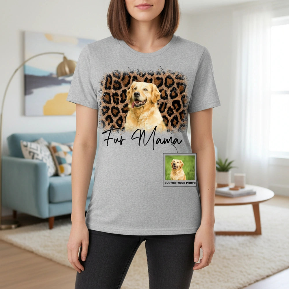 Custom Photo Upload T-Shirt with Leopard Print Background main product photo