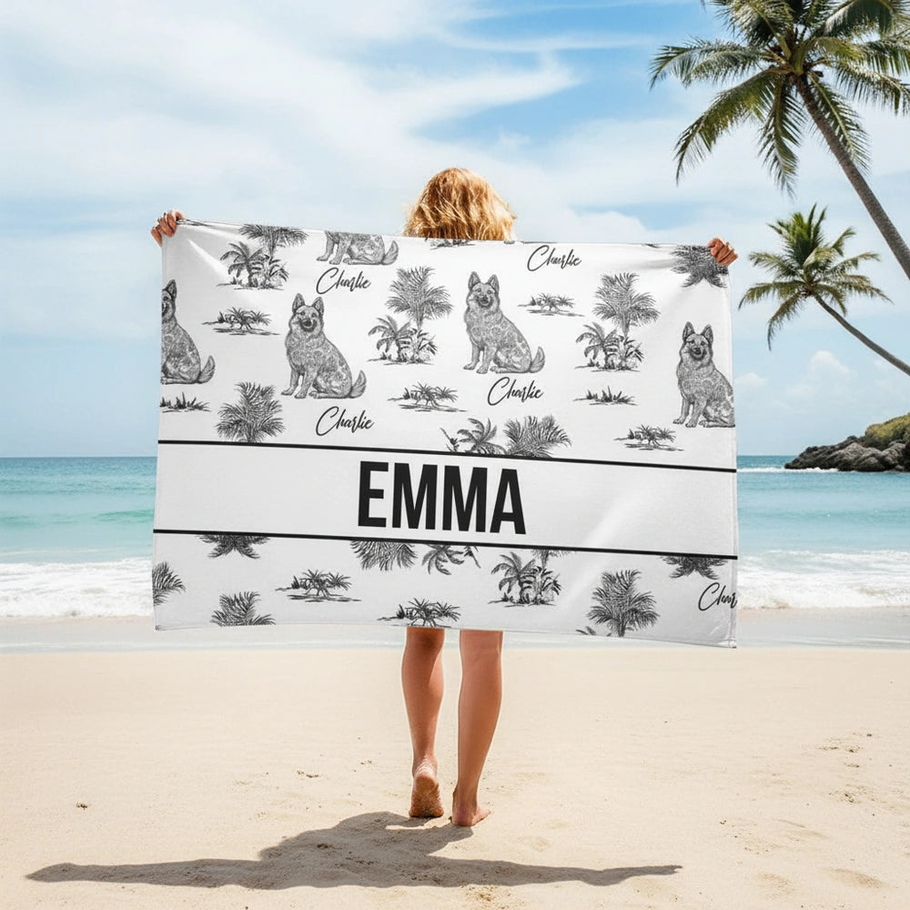 Custom Personalized Beach Towel with German Shepherd & Palm Trees main product photo