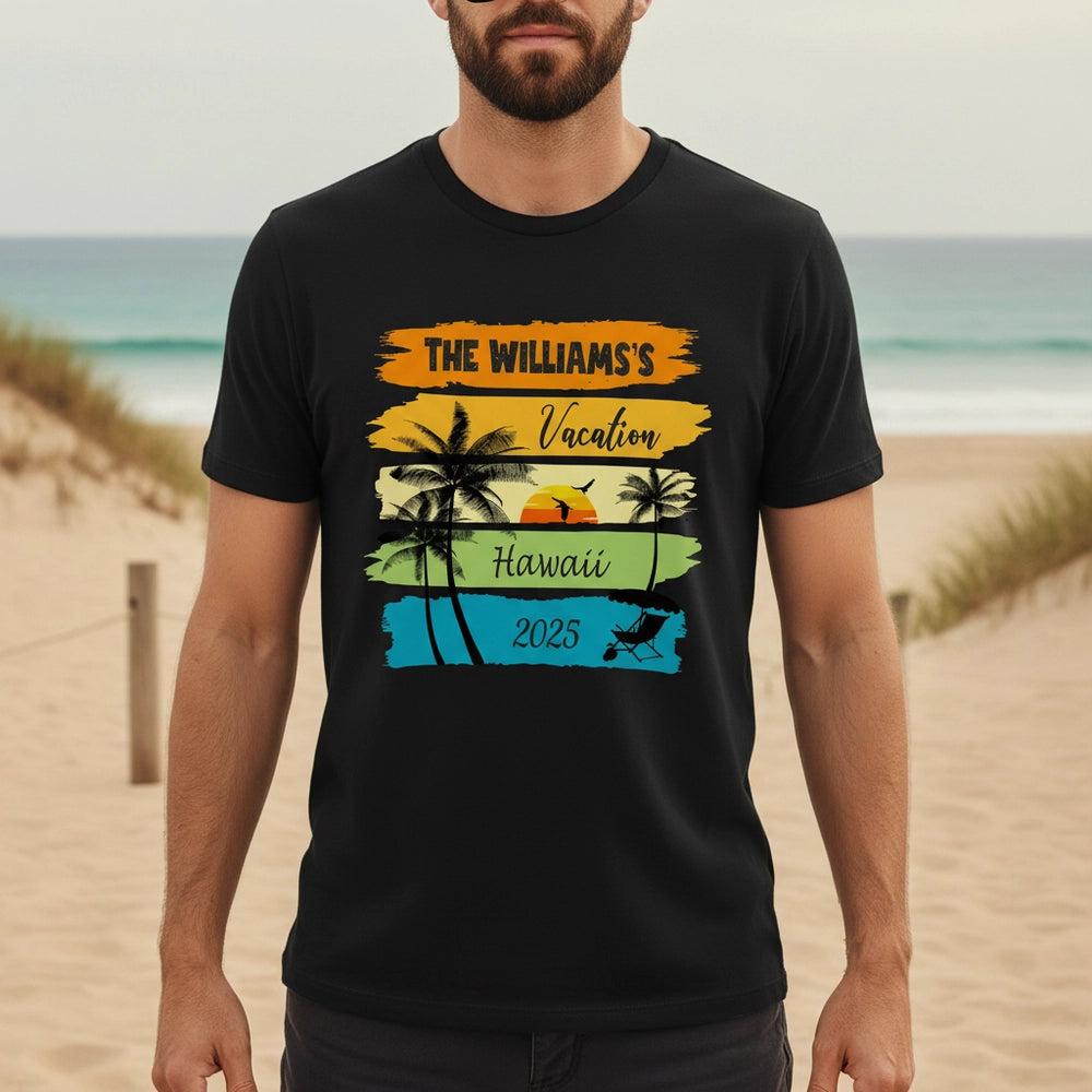 Custom Personalized T-Shirt with Palm Trees & Sunset Hawaii Design main product photo