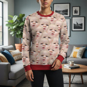 Custom Photo Upload Face Print Sweater with Red Trim main product photo