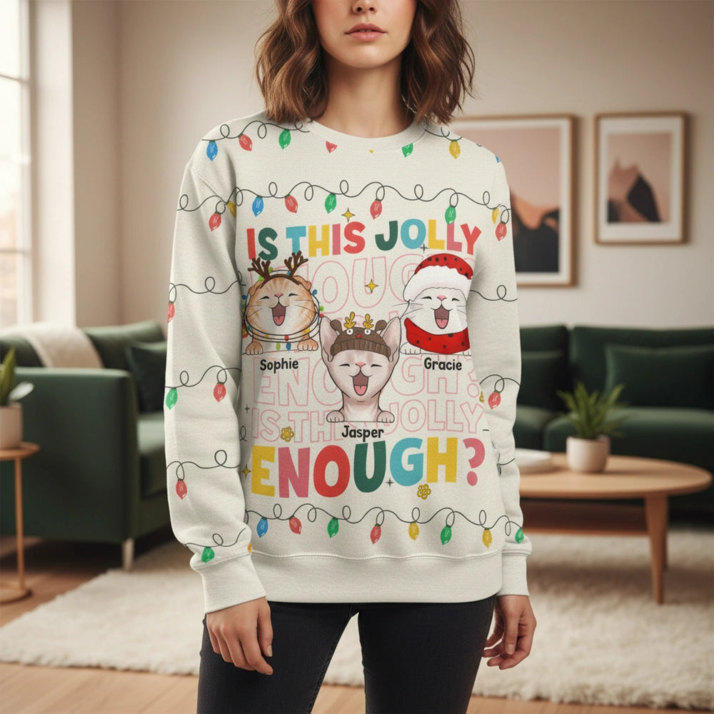 Custom Personalized Is This Jolly Enough Christmas Cat Sweater main product photo