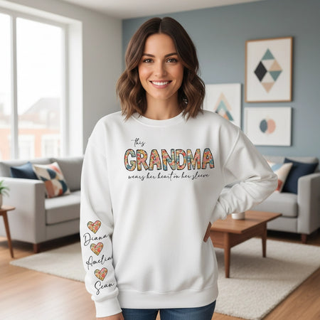 Custom Personalized Grandma Floral Hearts Sweatshirt with Sleeve Names main product photo
