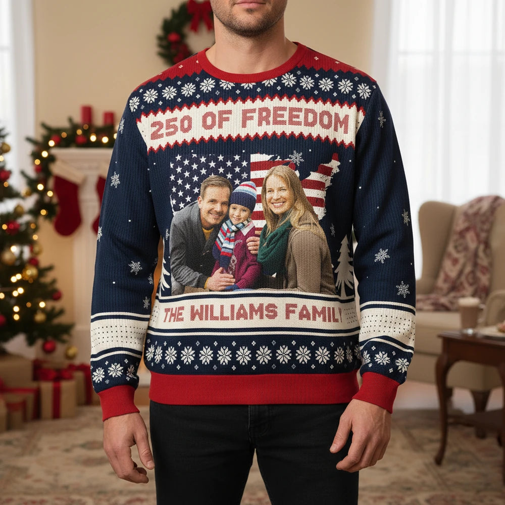 Custom Photo Upload Sweater with 250 OF FREEDOM & American Flag main product photo