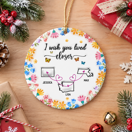 Custom Personalized Ceramic Ornament with Floral Border & State Maps D8MSU