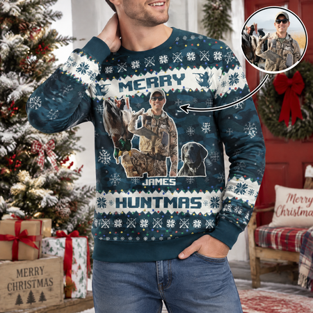 Custom Photo Duck Hunting Lovers Ugly Sweater GGJ6N