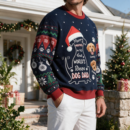 Custom Photo Upload Sweater Merry Woofmas to the World's Best Dog Dad 8NDJD