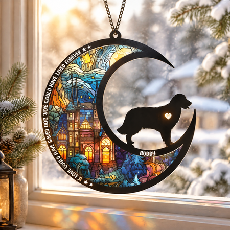Custom Personalized Suncatcher Ornament with Moon & Dog Silhouette 9EMS8