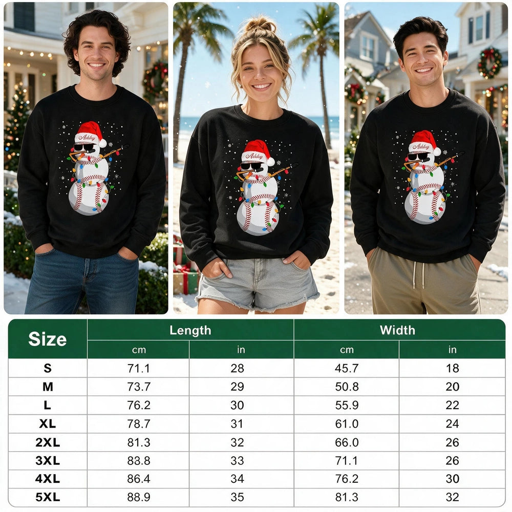 Custom Personalized Baseball Snowman Sweatshirt with Christmas Lights 62QIT