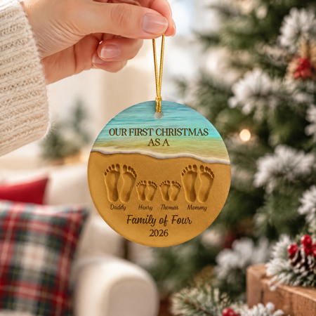 Custom Personalized Ceramic Ornament with Beach Footprints Design FMM8F