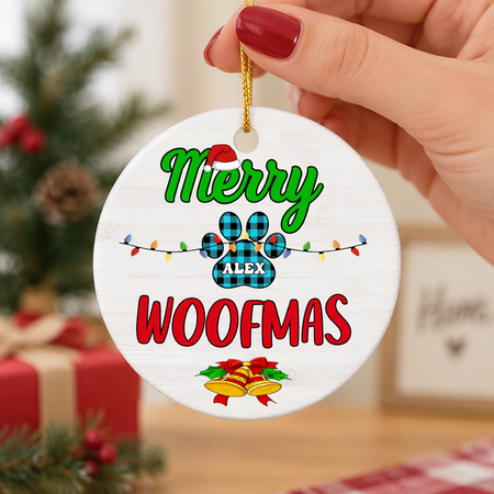 Custom Personalized Ceramic Ornament with Santa Hat & Christmas Lights 9L5TX