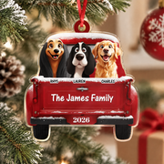 Custom Personalized Acrylic Ornament with Dogs in Red Truck 5V4X3