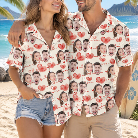 Custom Couple Heart Pattern Hawaiian Shirt — Couple Gift 9BYR3