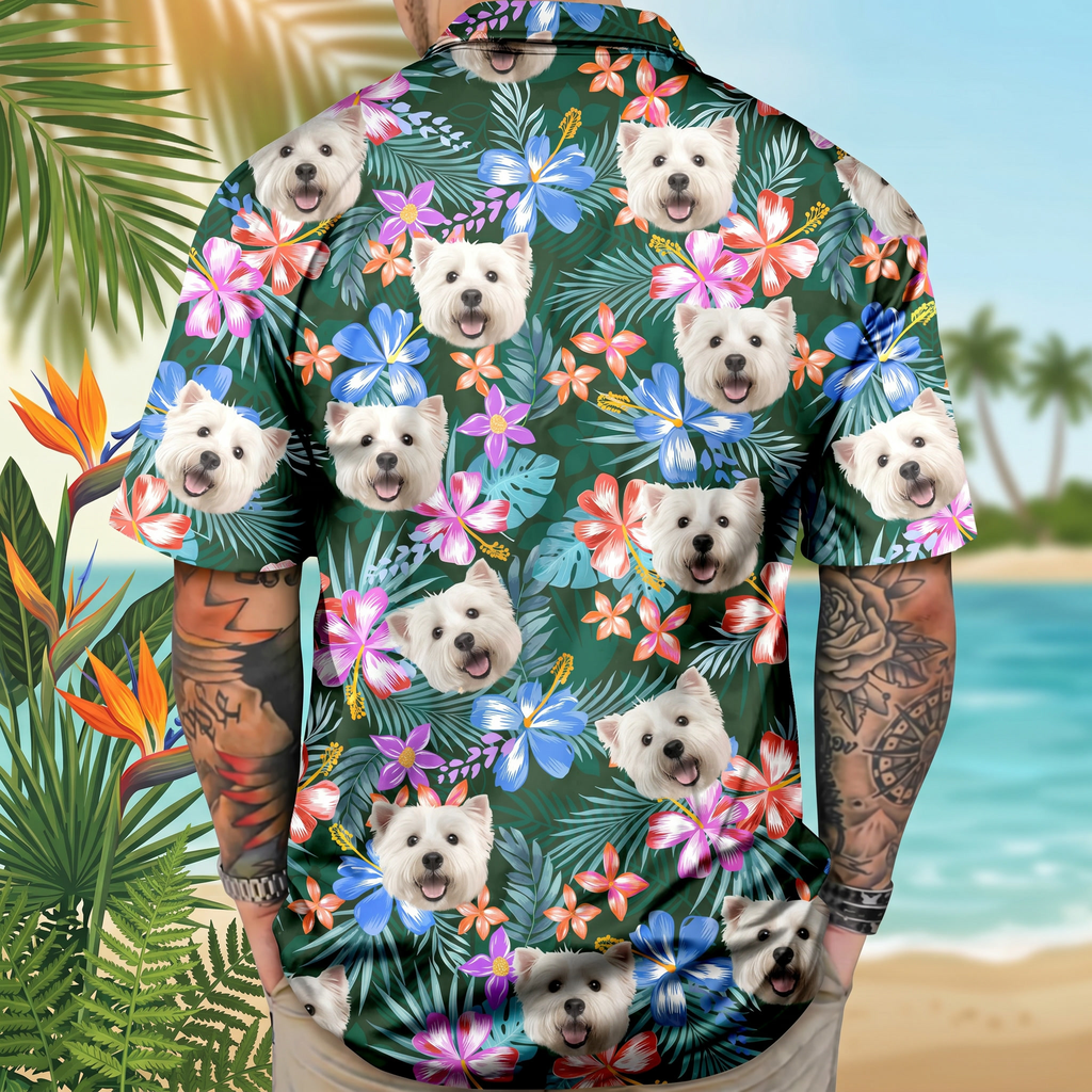 Custom Photo Funny Dog Family Tropical Hawaiian Shirt