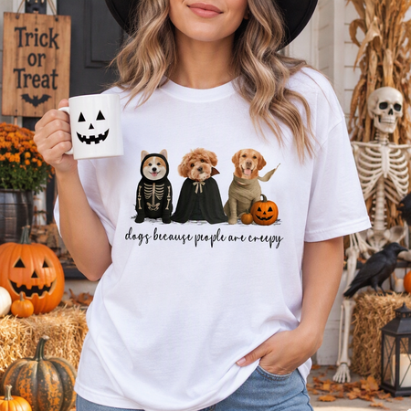 Custom Photo Halloween T-Shirt Dogs Because People Are Creepy T73W4