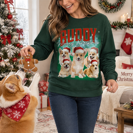Custom Photo Upload Sweatshirt featuring Dogs in Santa Hats JR7AC