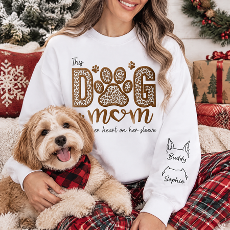 Dog Mom Wears Her Heart On Her Sleeves Embroidered Sweatshirt 5Z9MB