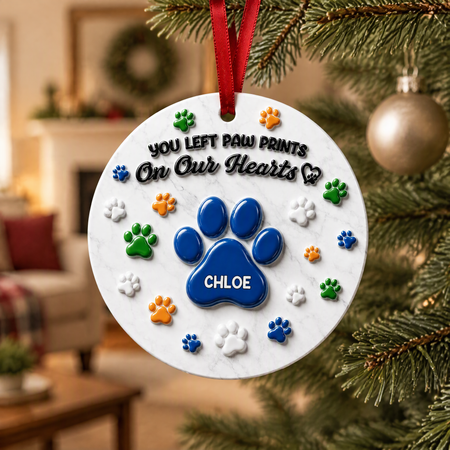 Custom Personalized Ceramic Ornament with Pet Paw Prints Memorial J6860