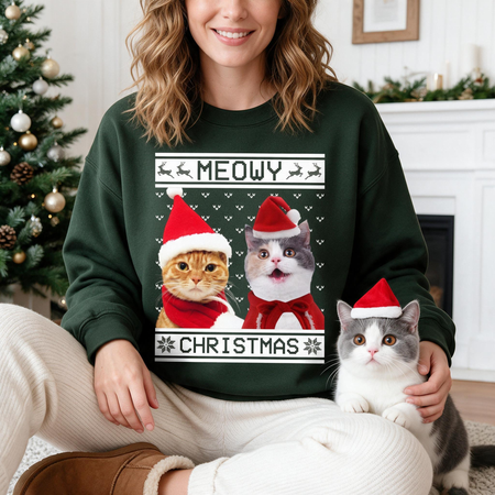 Custom Photo Upload Meowy Christmas Cat Sweatshirt 4TLWN