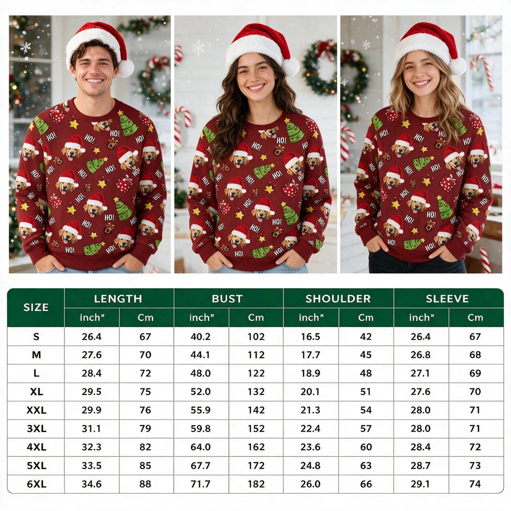 Custom Photo Upload Sweater with Santa Dog and HO! Christmas Pattern PK31S