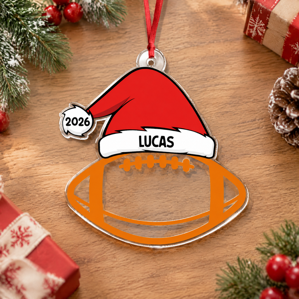Custom Personalized Acrylic Ornament with Santa Hat & Softball XJKZ5