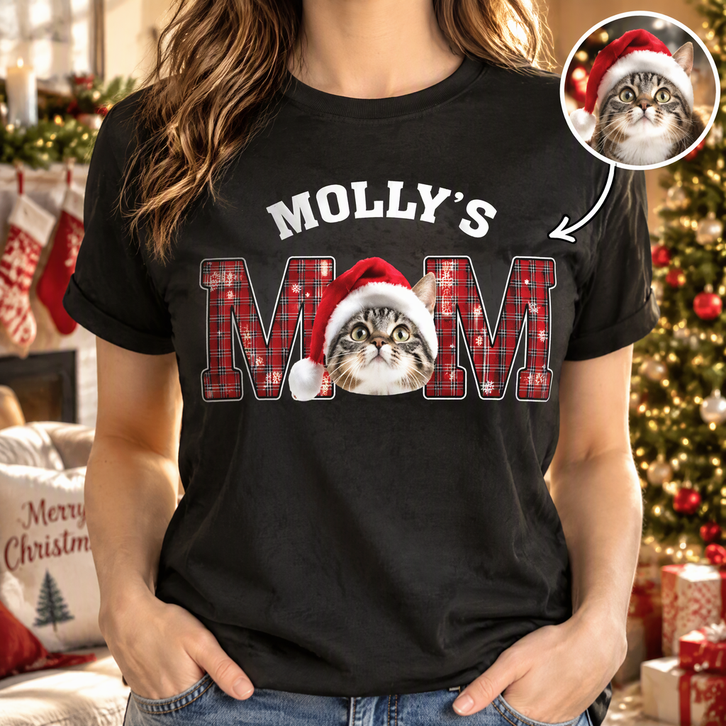Custom Photo Upload T-Shirt with Buffalo Plaid Dog Dad Design 55AQQ