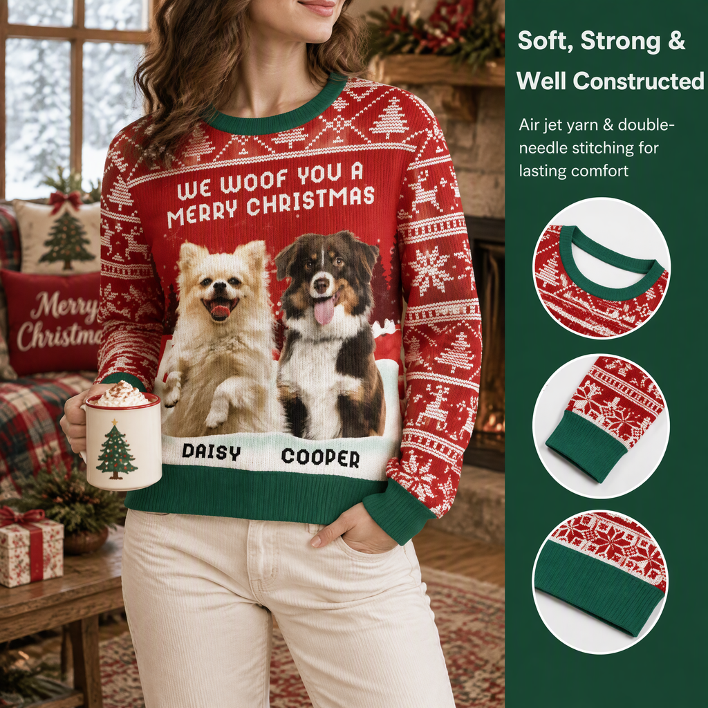 Custom Photo Upload Sweater We Woof You A Merry Christmas SQC4B