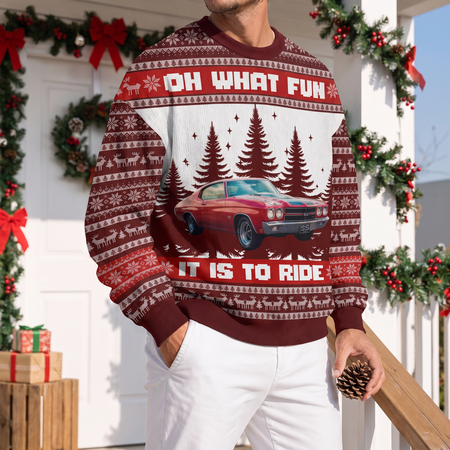 Custom Photo Upload Sweater with Oh What Fun It Is To Ride Text E8CNV