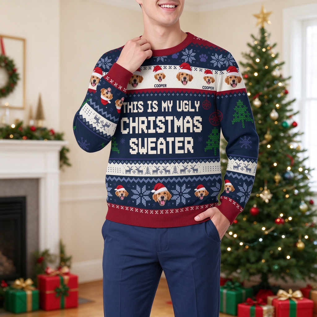 Custom Photo Upload This Is My Ugly Christmas Sweater with Dogs GAA98