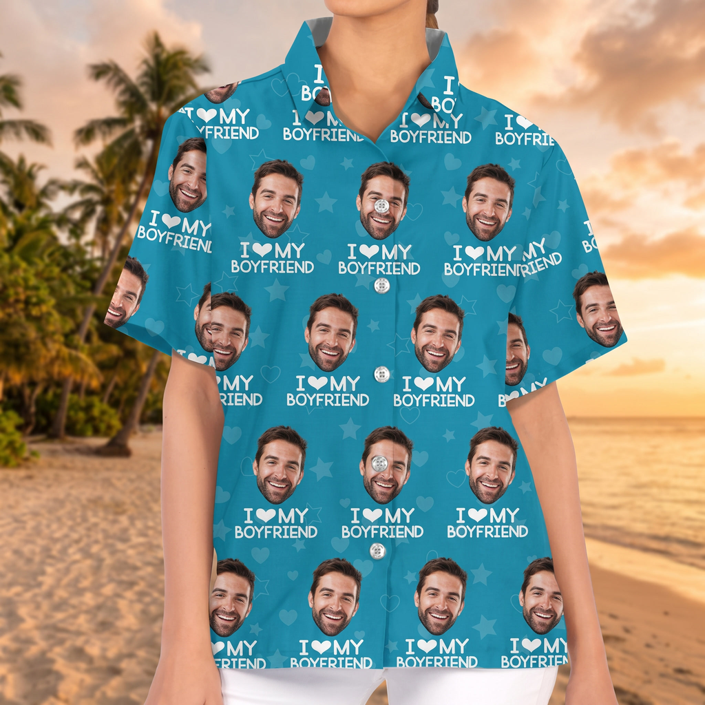 Custom Photo I Love My Girlfriend Boyfriend Hawaiian Shirt Valentines Gift For Him Her Husband Wife