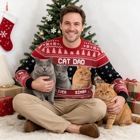 Custom Photo Upload Christmas Sweater with This Human Belongs To SUTUR