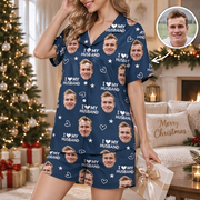 Custom Photo Upload Pajama Set with I Love My Husband Text & Stars DB9VM